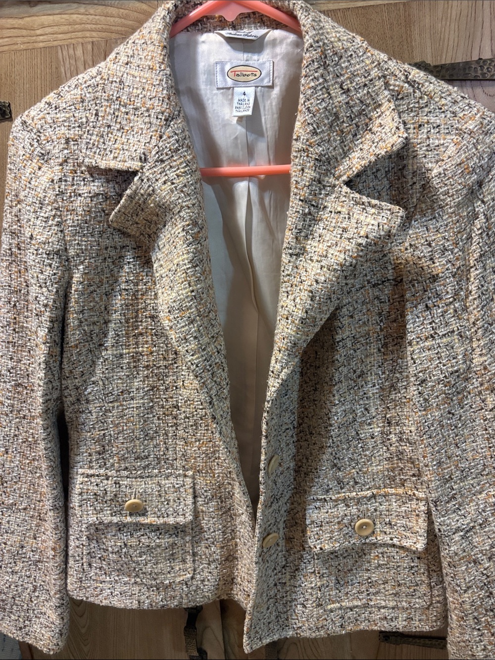 Talbots beige multi color tweed blazer size 4